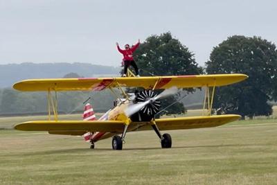 Gran, 80, beats fear of heights with 100mph wing walk